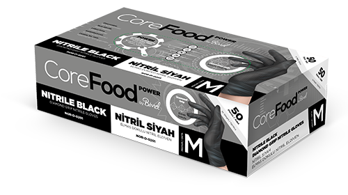 Corefood 3D Elmas Dokulu Siyah Nitril Eldiven Ekstra Kalın, Pudrasız 50'li Paket Ürün ana görseli