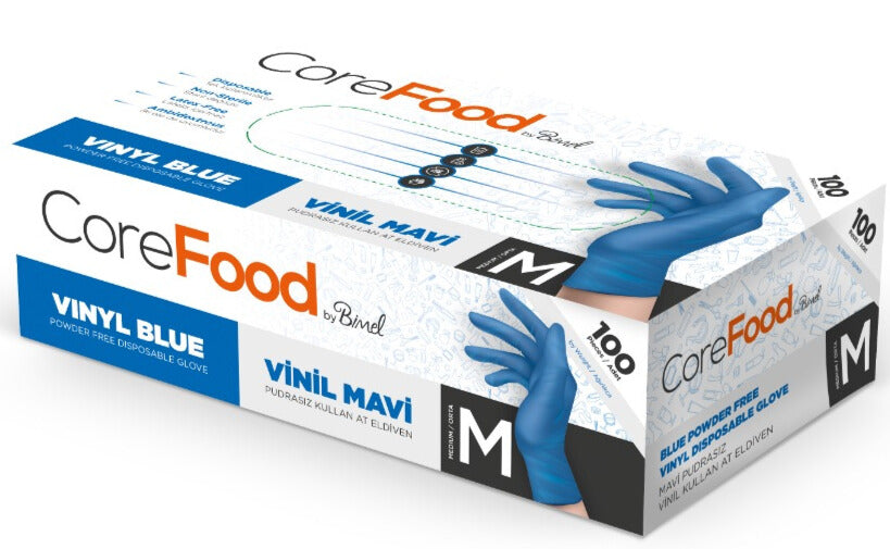 Corefood Mavi Vinil Eldiven 100 Adet | Lateks İçermez