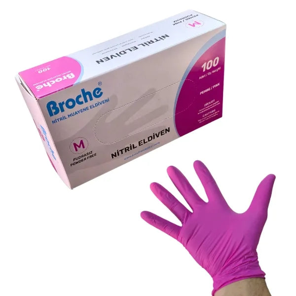 Broche Pembe Pudrasız Nitril Muayene Eldiveni 100 Adet Ürün ana görseli