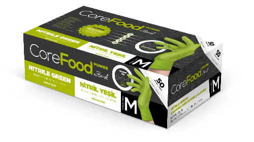 Corefood 3D Elmas Dokulu Yeşil Nitril Eldiven Ekstra Kalın, Pudrasız 50'li Paket Ürün ana görseli