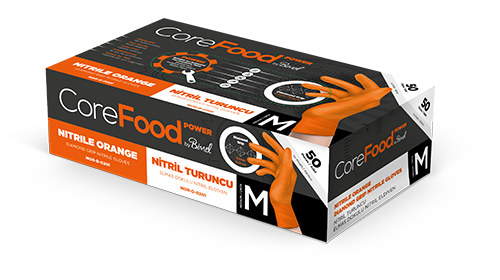 Corefood 3D Elmas Dokulu Turuncu Nitril Eldiven Ekstra Kalın, Pudrasız 50'li Paket Ürün ana görseli