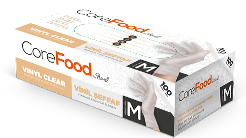 Corefood Şeffaf Vinil Eldiven 100 Adet | Lateks İçermez