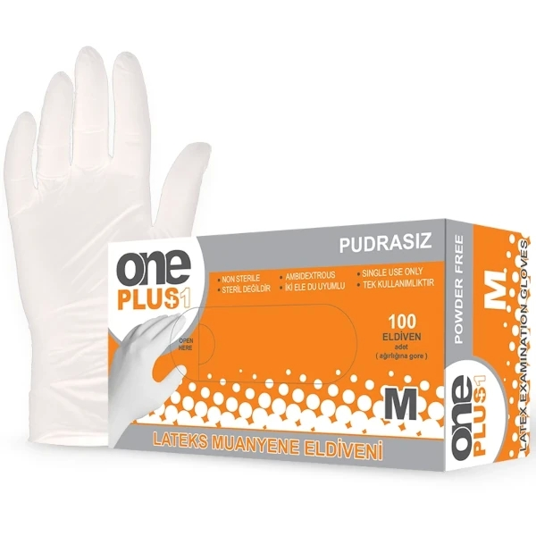 One Plus Pudrasız Lateks Muayene Eldiveni 100 Adet Ürün ana görseli