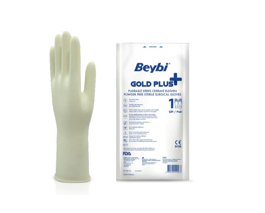 Beybi Gold Plus Steril Pudrasız Cerrahi Lateks Eldiven 50 Çift Ürün ana görseli