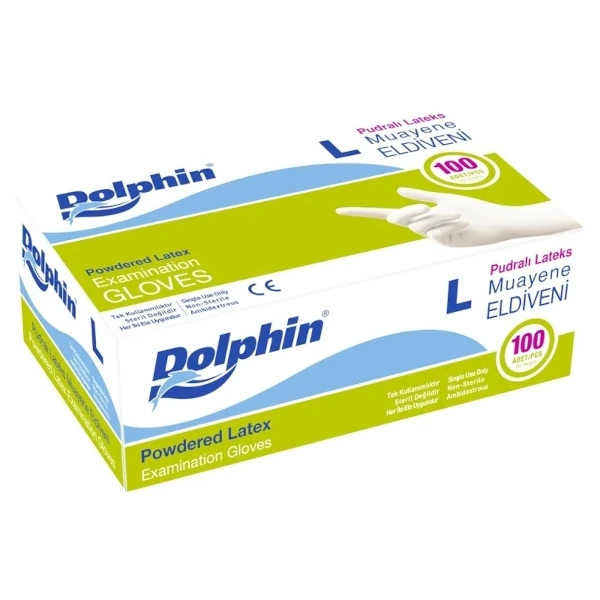 Dolphin Pudralı Lateks Muayene Eldiveni 100 Adet - MDR