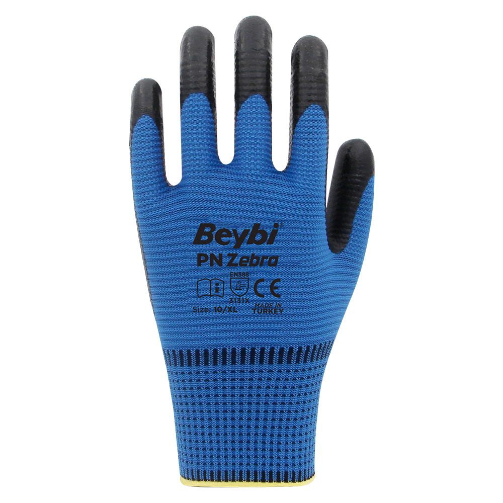 Beybi PN Zebra Polyester Örme Nitril Eldiven