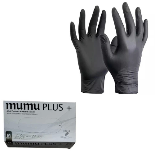 Mumu Plus Siyah Pudrasız Nitril Muayene Eldiveni 100’lü Paket Ürün ana görseli