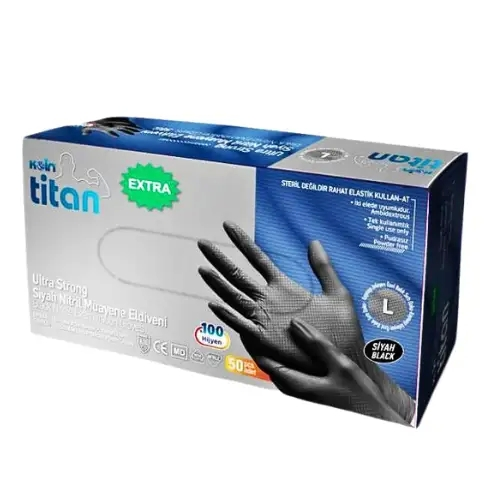 Koin Titan Ultra Kalın Siyah Nitril Eldiven Pudrasız 50’li Paket