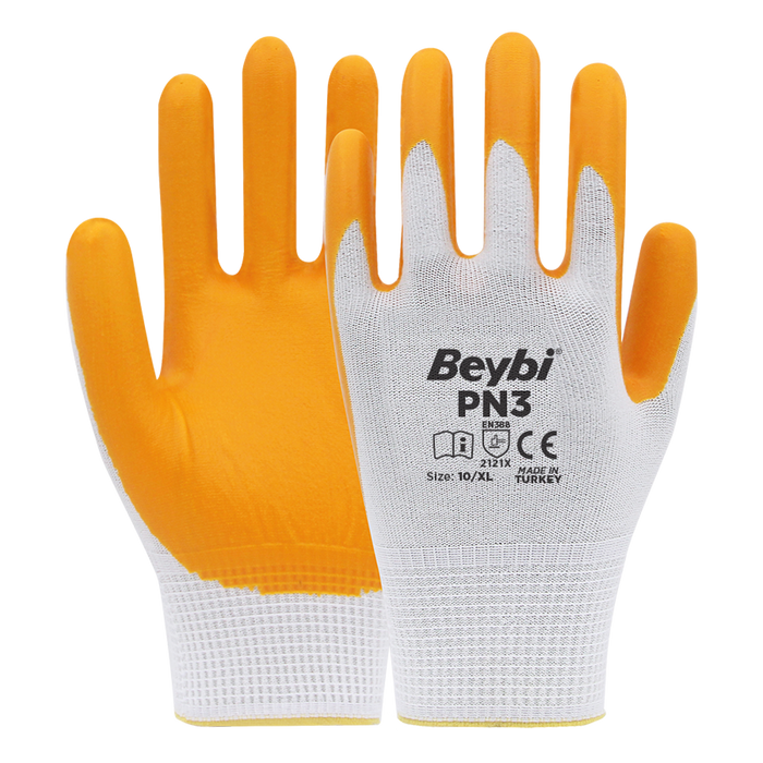 Beybi PN3 Sarı Polyester Örme Nitril Kaplı İş Eldiveni