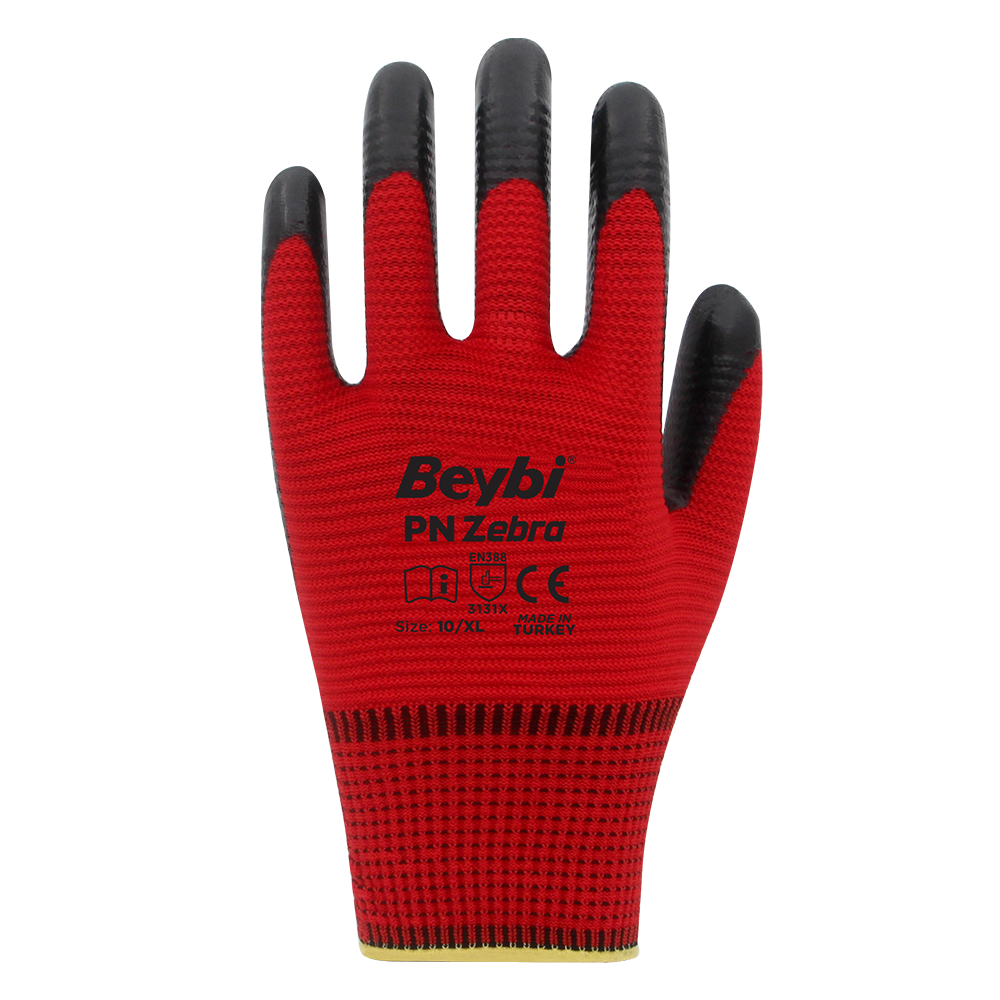 Beybi PN Zebra Polyester Örme Nitril Eldiven