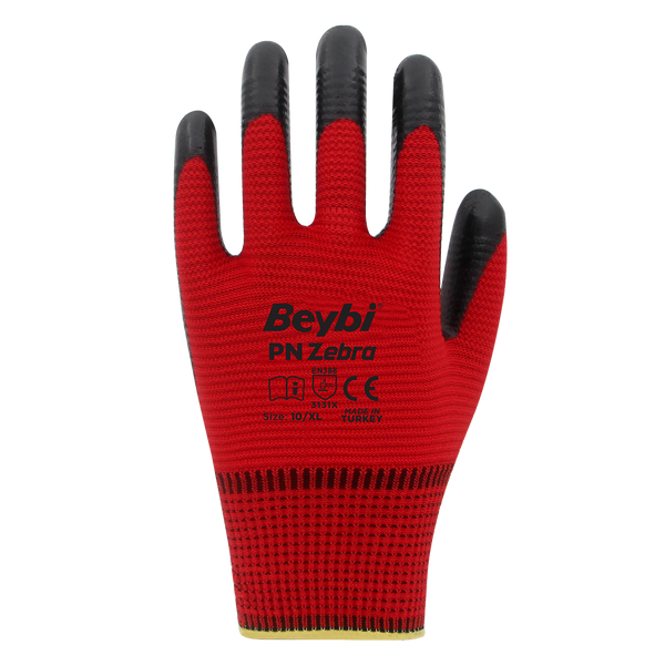 Beybi PN Zebra Polyester Örme Nitril Eldiven