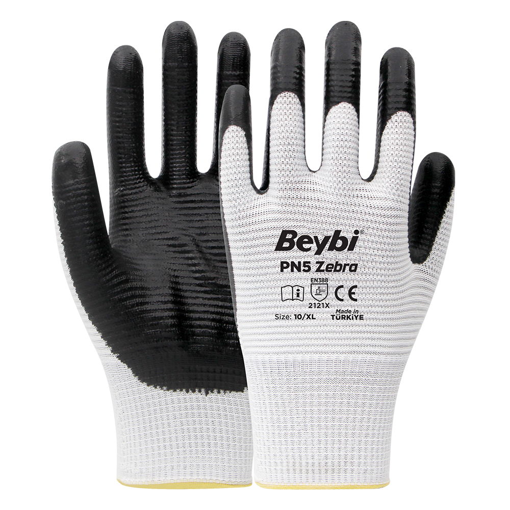 Beybi PN5 Zebra Polyester Örme Nitril İş Eldiveni 1/2 Kaplamalı Ürün ikincil görseli