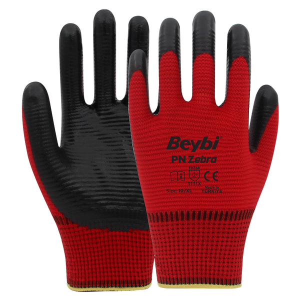 Beybi PN Zebra Polyester Örme Nitril Eldiven