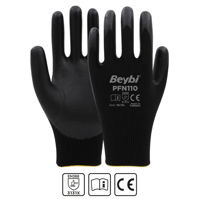 Beybi PFN110 Polyester Örgü Köpük Nitril Kaplı İş Eldiveni