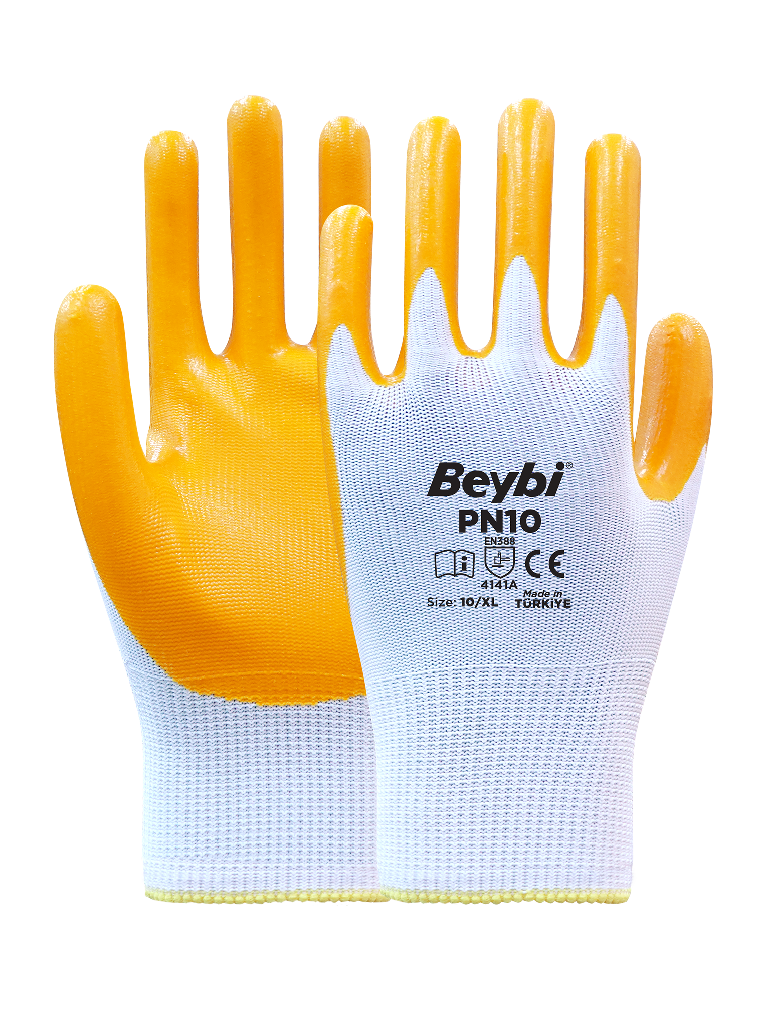 Beybi PN10 Sarı Polyester Örme Nitril Kaplı İş Eldiveni Ürün ana görseli