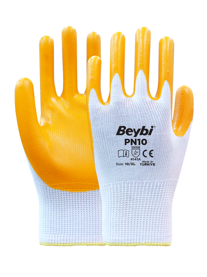 Beybi PN10 Sarı Polyester Örme Nitril Kaplı İş Eldiveni