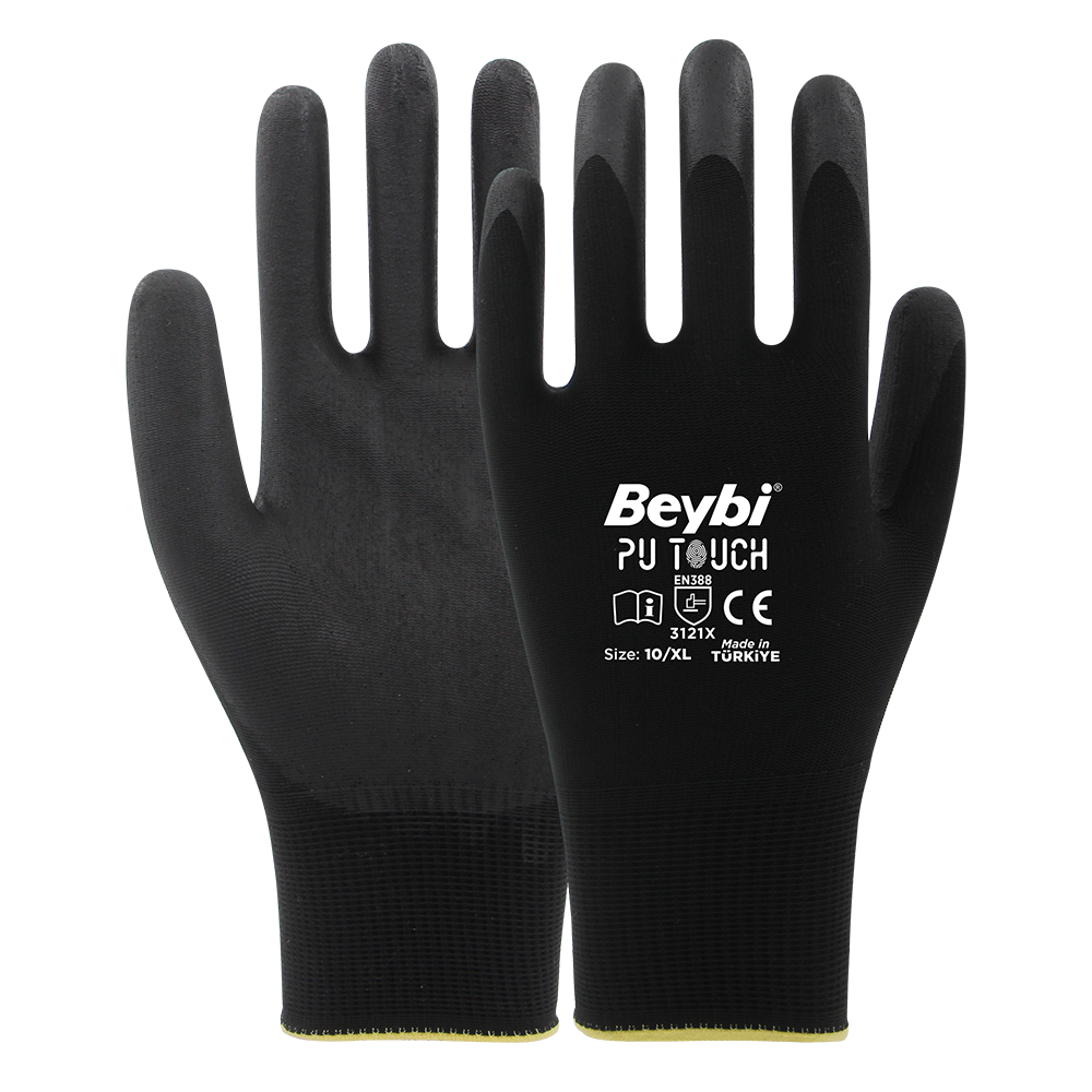 Beybi PU Touch Poliüretan (PU) Kaplı Polyester Örme İş Eldiveni Siyah Ürün ana görseli