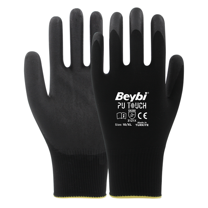 Beybi PU Touch Siyah Poliüretan (PU) Kaplı Polyester Örme İş Eldiveni