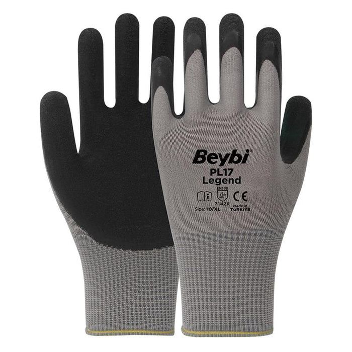 Beybi PL17 Legend Siyah Polyester Örme Lateks Kaplı İş Eldiveni