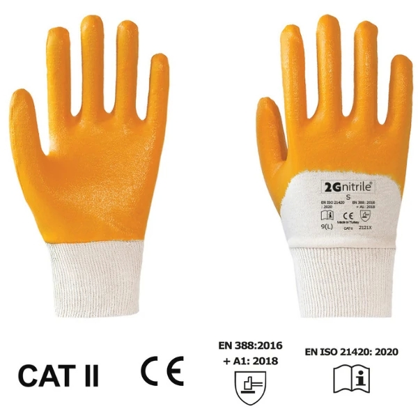 2G Sarı Pamuk Nitril İş Eldiveni