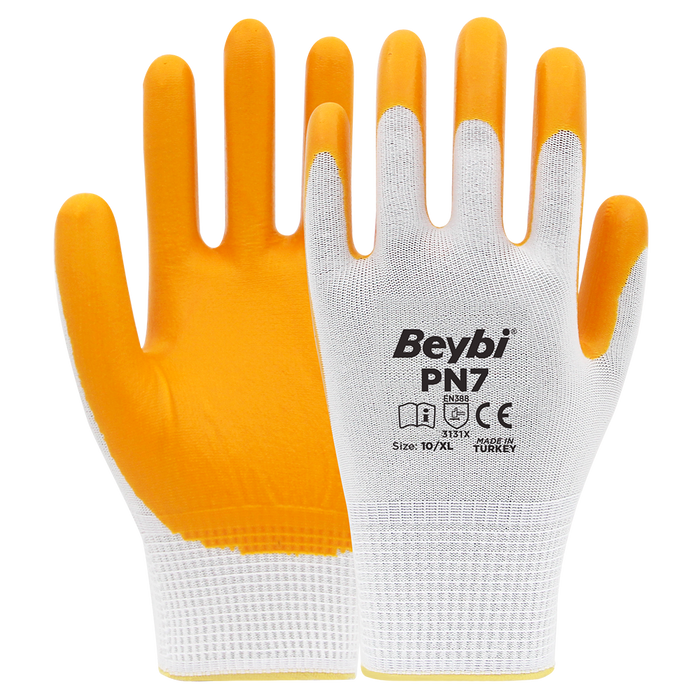 Beybi PN7 Sarı Polyester Örme Nitril Kaplı İş Eldiveni