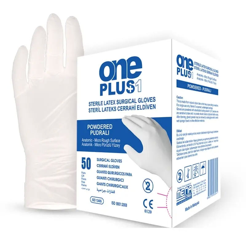 One Plus Gold Plus Pudralı Steril Lateks Cerrahi Eldiven 50 Çift Ürün ana görseli