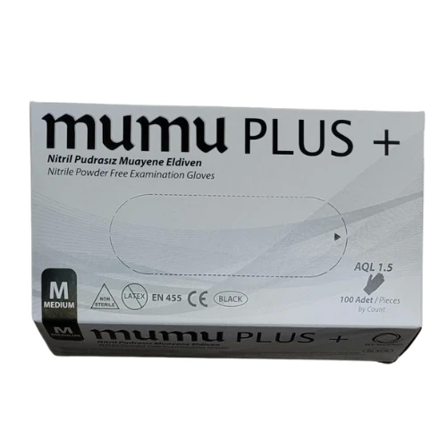 Mumu Plus Siyah Pudrasız Nitril Muayene Eldiveni 100’lü Paket Ürün ikincil görseli