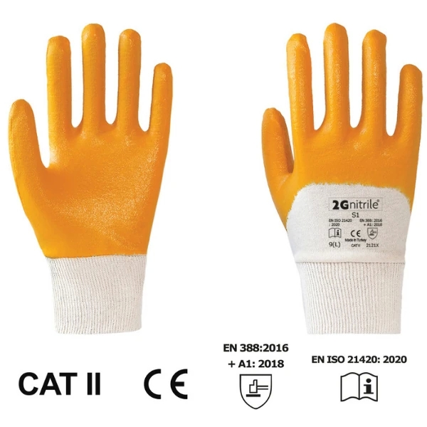 2G S1 Sarı Pamuk Nitril İş Eldiveni