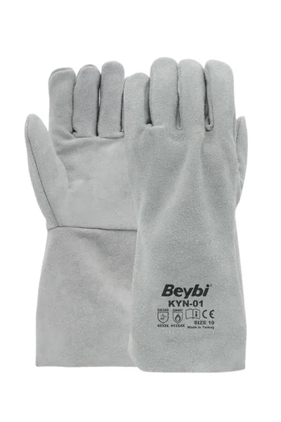 Beybi KYN-01 Kaynakçı Eldiveni Beyaz Crust Deri Isıya Dayanıklı İş Eldiveni