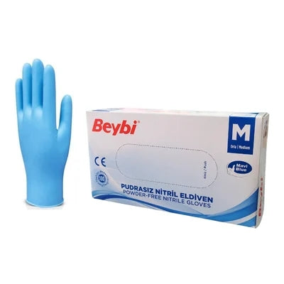Beybi Pudrasız Mavi Nitril Muayene Eldiveni 100 Adet