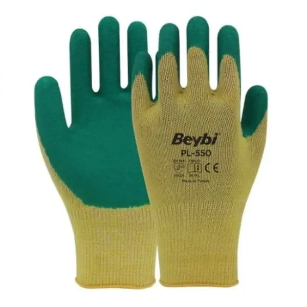 Beybi PL-550 Polycotton Örgü Camcı Eldiveni Yeşil Avuç İçi Kaplamalı