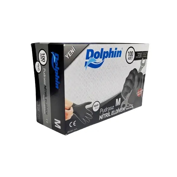 Dolphin Siyah Kalın Nitril Eldiven Pudrasız 100 Adet
