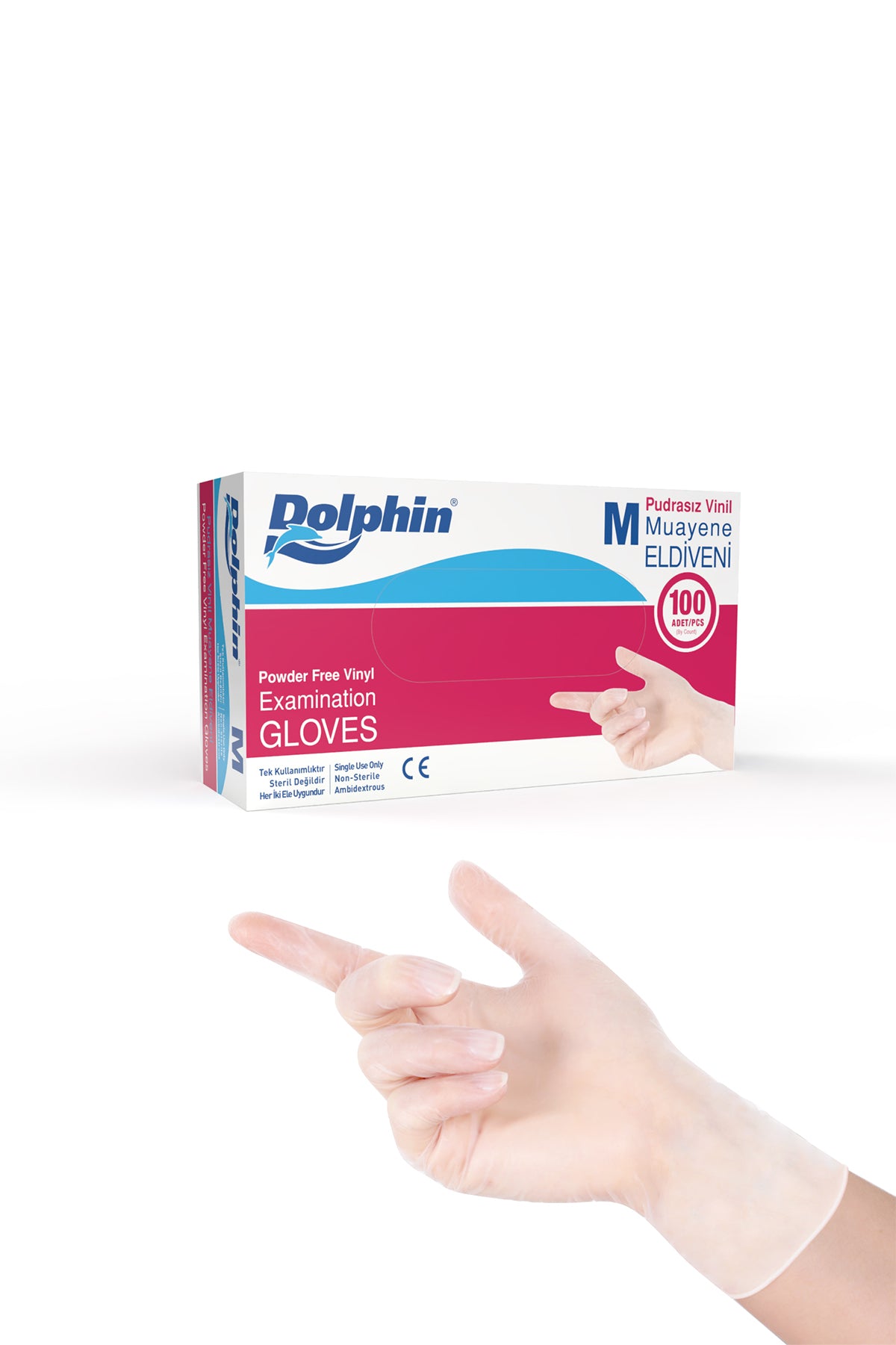 Dolphin Pudrasız Vinil Muayene Eldiveni Beyaz S 100 Adet