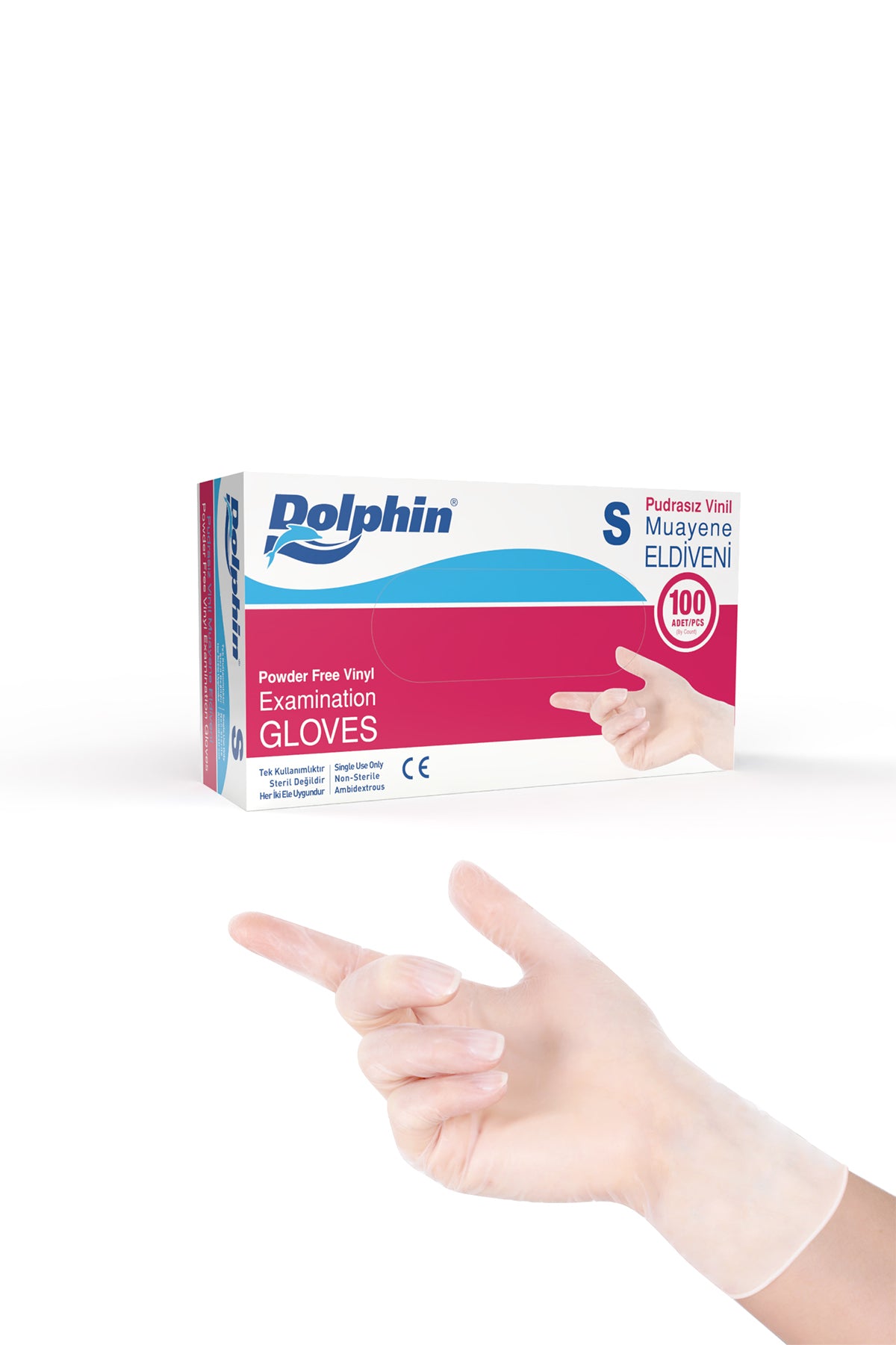 Dolphin Pudrasız Vinil Muayene Eldiveni Beyaz S 100 Adet