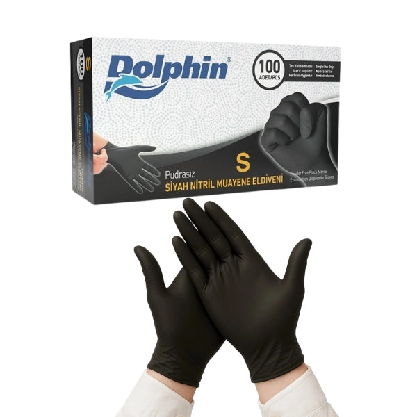 Dolphin Çok Amaçlı Siyah Pudrasız Nitril Muayene Eldiveni 100 Adet MDR