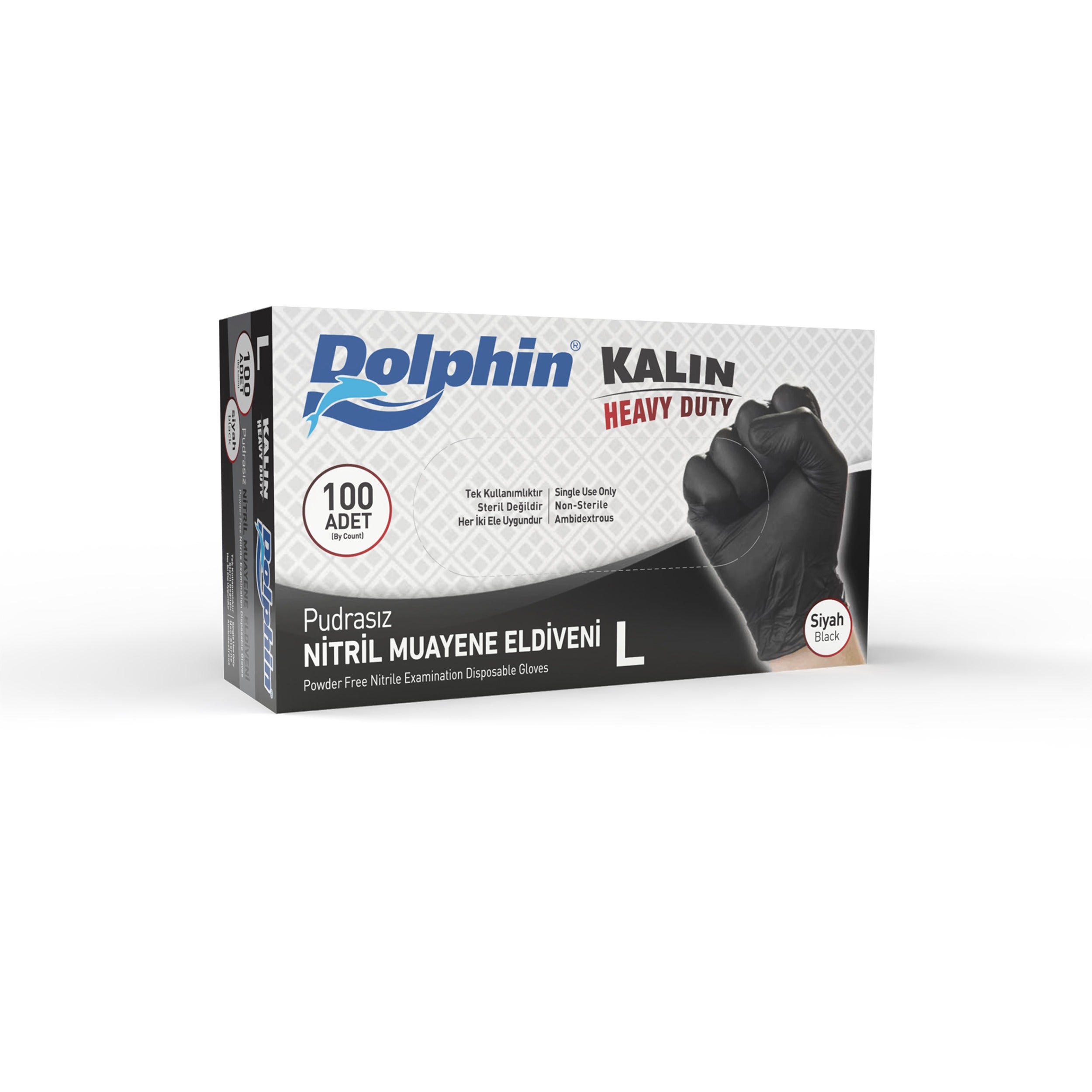 Dolphin Siyah Kalın Nitril Eldiven Pudrasız 100 Adet