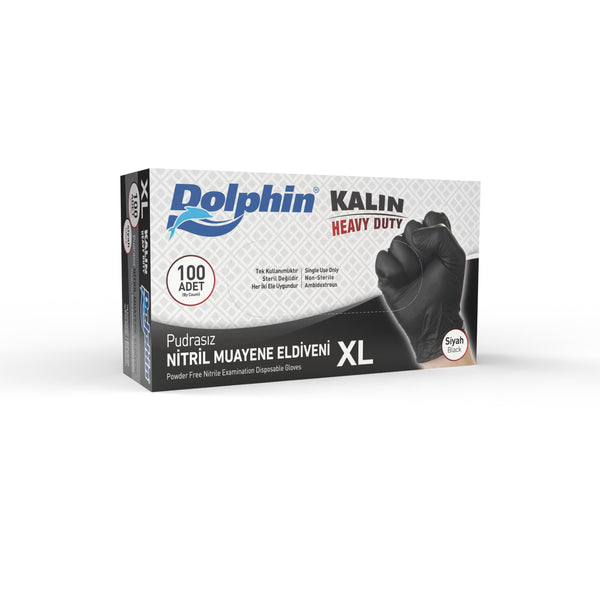 Dolphin Siyah Kalın Nitril Eldiven Pudrasız 100 Adet