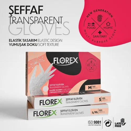 Florex Şeffaf TPE Hijyen ve Gıda Eldiveni Pudrasız 100 Adet Ürün ana görseli