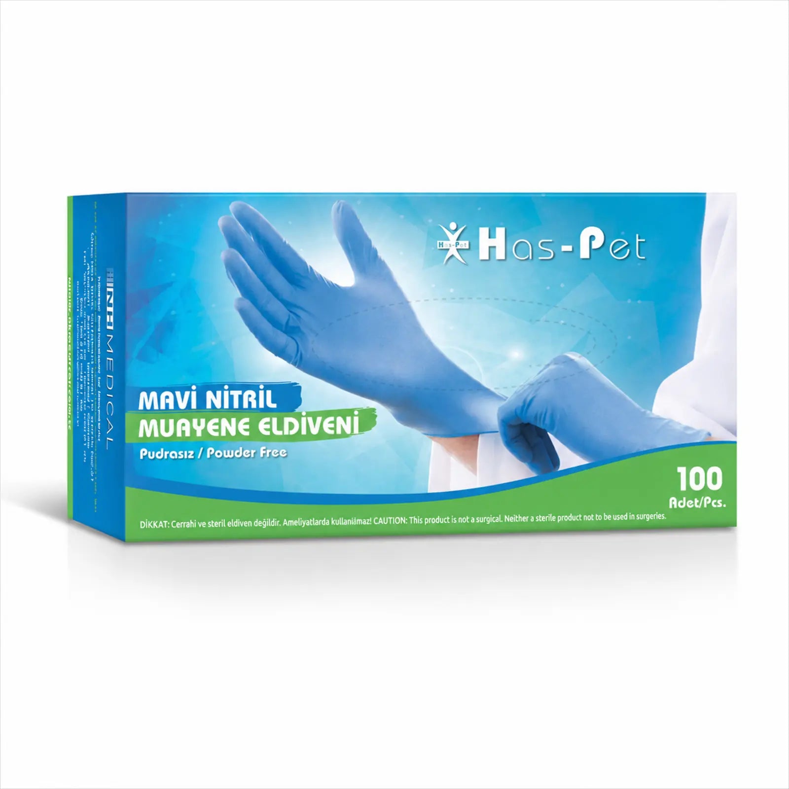 Haspet Mavi Nitril Muayene Eldiveni Pudrasız 100’lü Paket