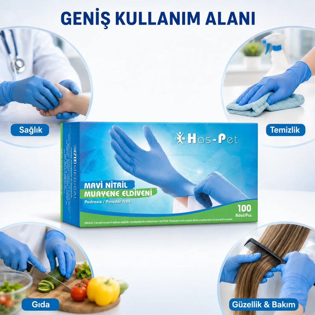 Haspet Mavi Nitril Muayene Eldiveni Pudrasız 100’lü Paket