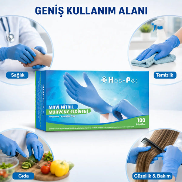 Haspet Mavi Nitril Muayene Eldiveni Pudrasız 100’lü Paket