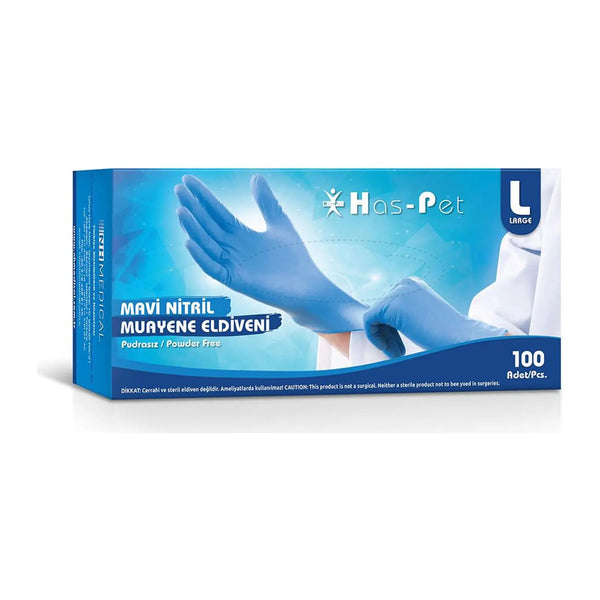 Haspet Mavi Nitril Muayene Eldiveni Pudrasız 100’lü Paket
