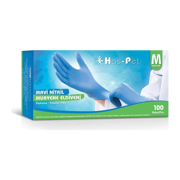 Haspet Mavi Nitril Muayene Eldiveni Pudrasız 100’lü Paket