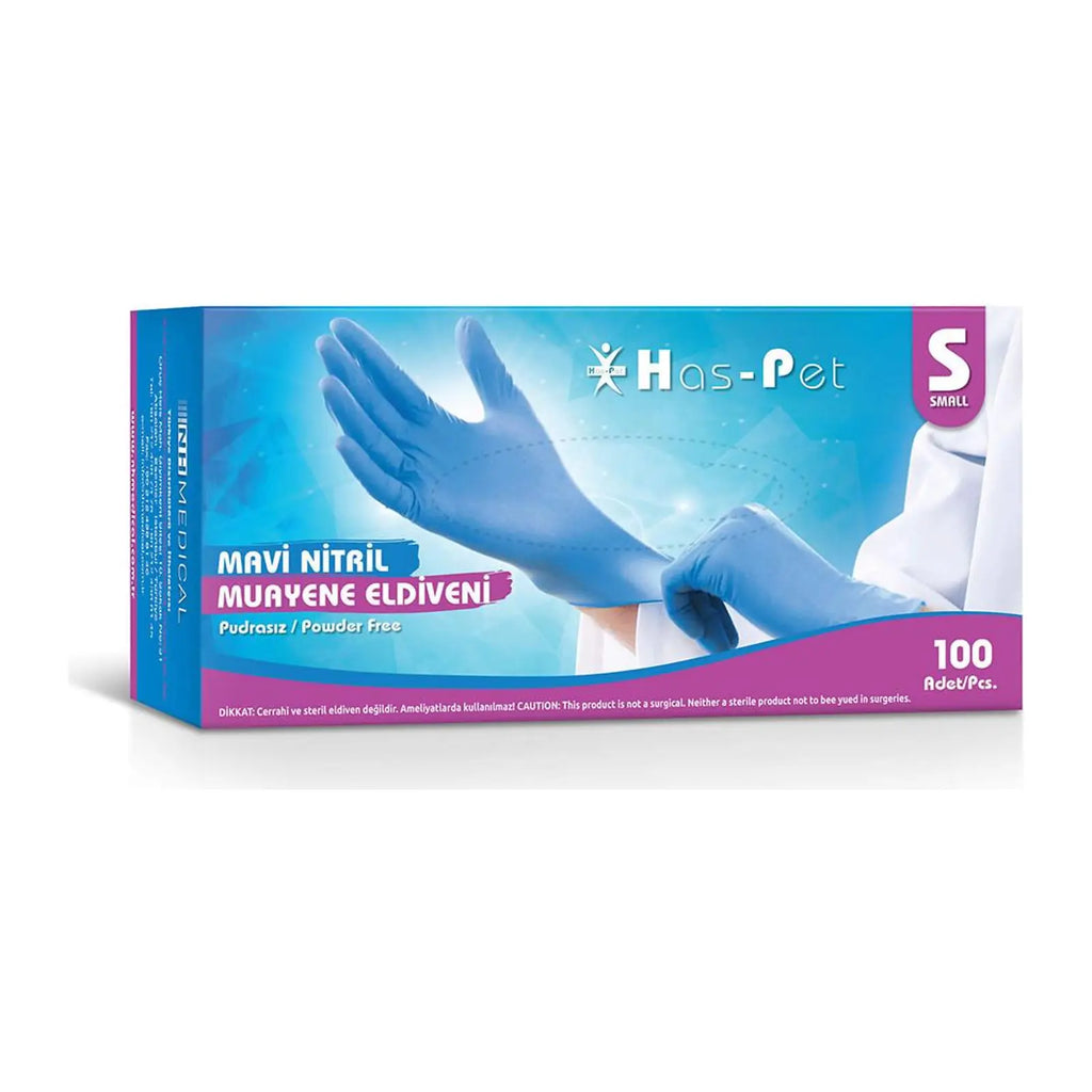 Haspet Mavi Nitril Muayene Eldiveni Pudrasız 100’lü Paket