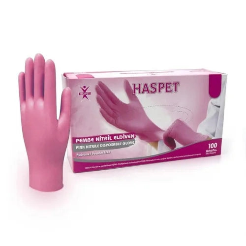 Haspet Pembe Pudrasız Nitril Muayene Eldiveni 100 Adet