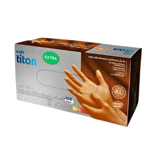 Koin Titan Ultra Kalın Turuncu Pudrasız Nitril Eldiven 50 Adet