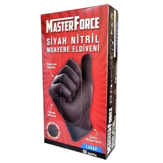 Master Force Siyah Pudrasız Ekstra Kalın Nitril Muayene Eldiveni 50 Adet Ürün ana görseli