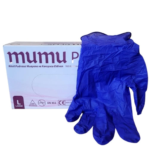 Mumu Plus Mavi Pudrasız Nitril Muayene Eldiveni 100 Adet Ürün ikincil görseli