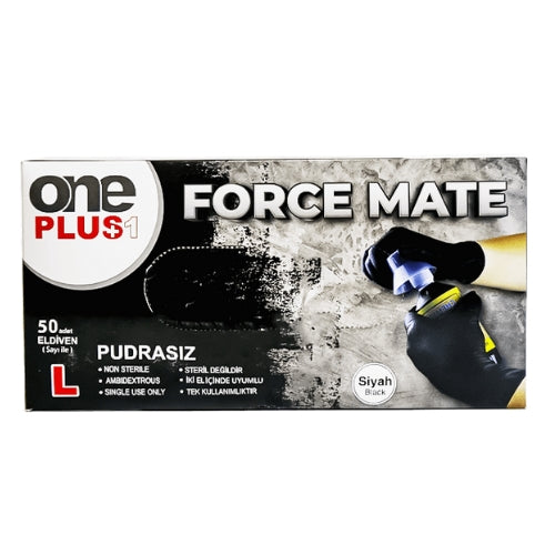 One Plus Force Mate Siyah Pudrasız Nitril Eldiven 50'li Paket