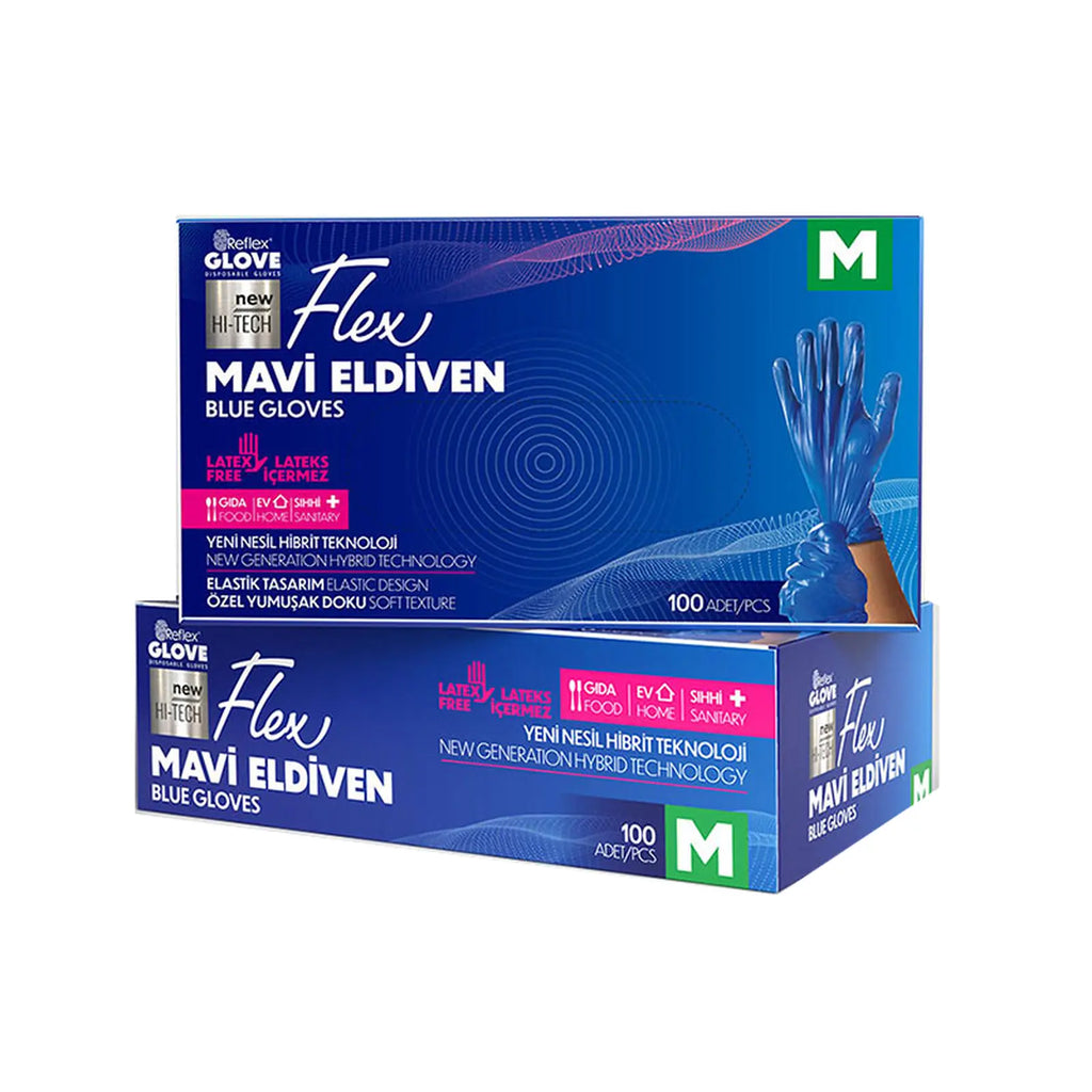 Reflex Flex Hi-Tech Pudrasız Mavi TPE Eldiven 100’lü Paket